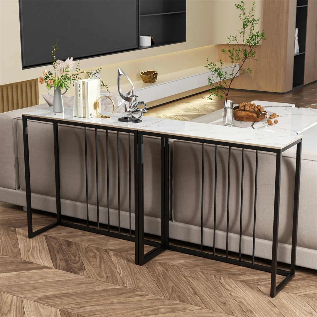 LUVODI Modern Rectangle Shaped White Sintered Stone Top Black Iron Metal Base Door Entry Console Tables/Colors-White Emerald /White/Product Dimension: L x W x H 80x30x78.5cm/ 31.49x11.81x30.90inches