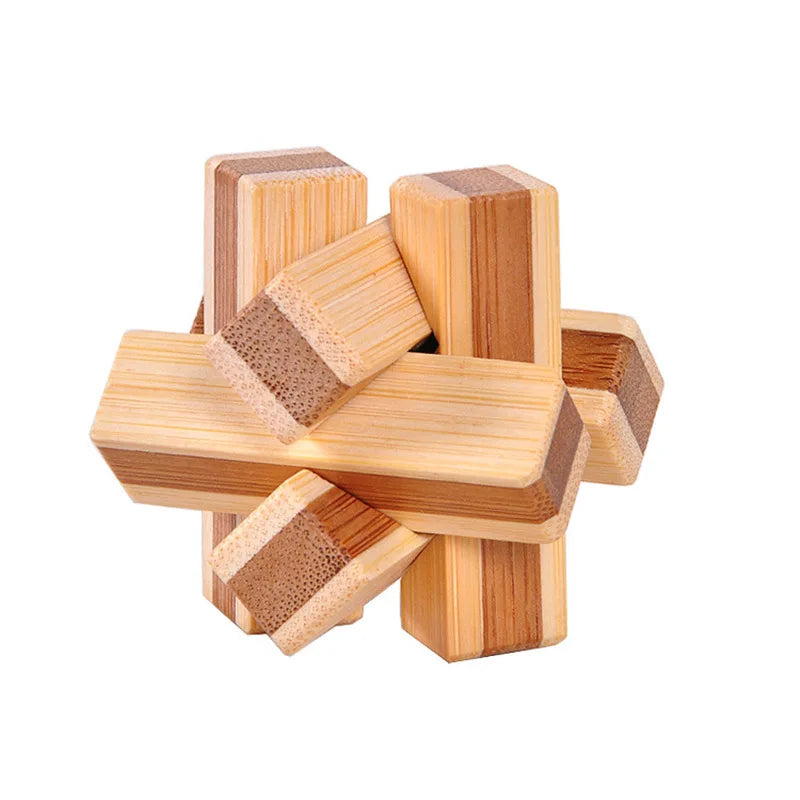 OLOEY Teens-Adults Kong Ming Lock Medium Hard Geometric Shaped 3D Disentanglement Brown-Beige Solid Bamboo Wood Brain Teaser Mechanical Puzzle Toys/Ages: 13-18 Years Old + Older/Colors-Brown/ Beige/Geometric
