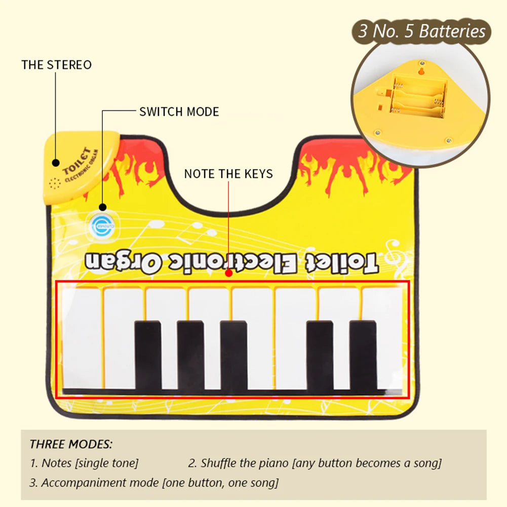 ANTI-SKIDMAT Kids Waterproof Plastic Electronic Musical Organ Reusable Yellow-Black Trim Toe-Tapping White-Black Keyboard Potty-Training Anti-Slip Bathroom Mats/Hand Washing Required /Ages: 3 Years Old-Older/Colors-Striped