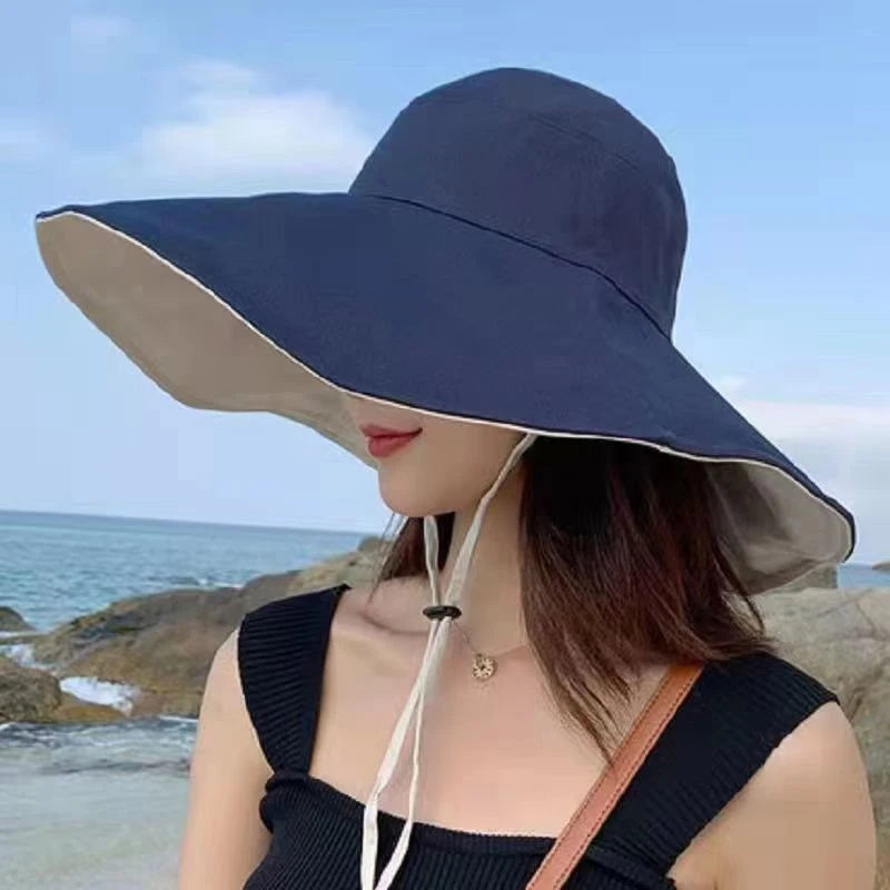 GJCUTE Adults Unisex One-Size Cotton-Polyester Wide Brim UV Protection Sun Hats/Colors-Blue/Black/Red