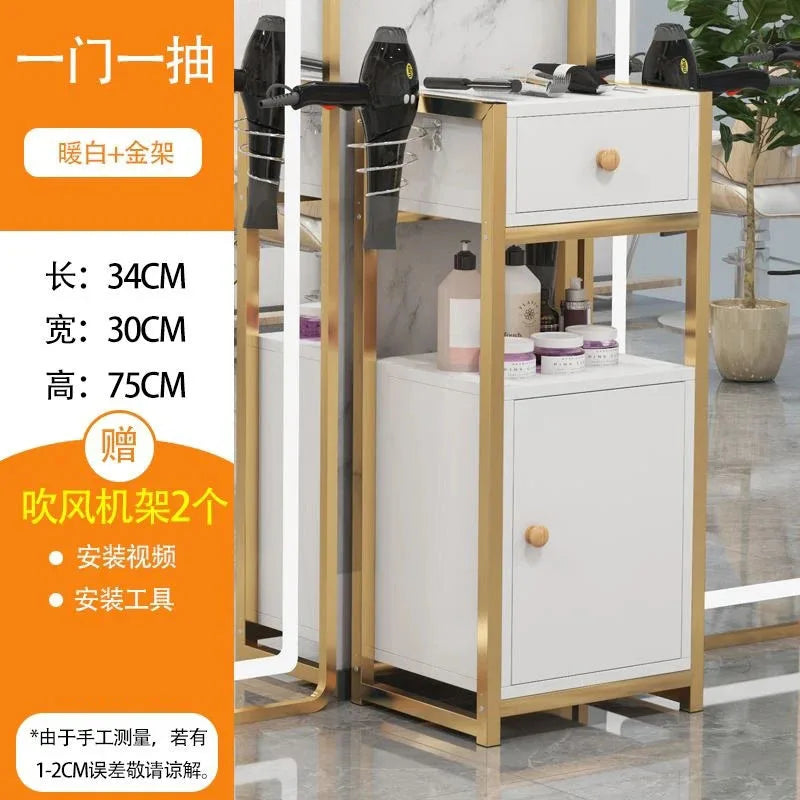 DUTRIEUX Modern White One-Storage Cabinet-Lockers Gold Iron Metal Frame Two Sliding Doors Four Black Plastic Wheel Trolley Carts/Colors-Gold/Brown/Black/White