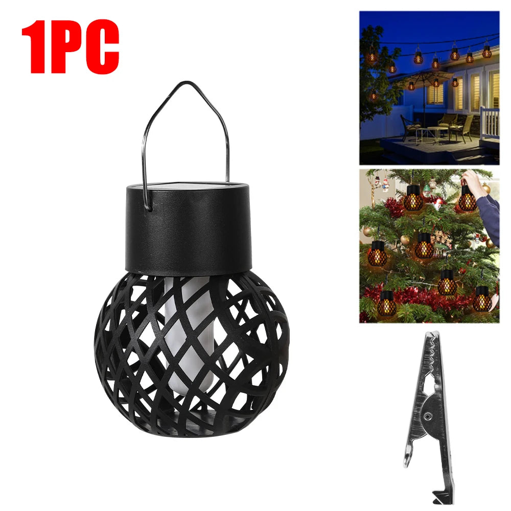 1-6Pcs LED Outdoor Flame Effect Hanging Lantern Out Waterproof Garden Decoration Lamp Solar Fairy Light For Patio Garden Yard