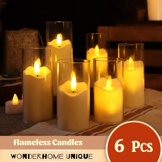 6 PCS Set LED Round Cup-Shaped Plastic Acrylic Glass Electronic Realistic Flickering Flameless Small Tealight Candles/Batteries Included/ 3 Extra-AG13 Batteries/Colors-White/Clear/Yellow