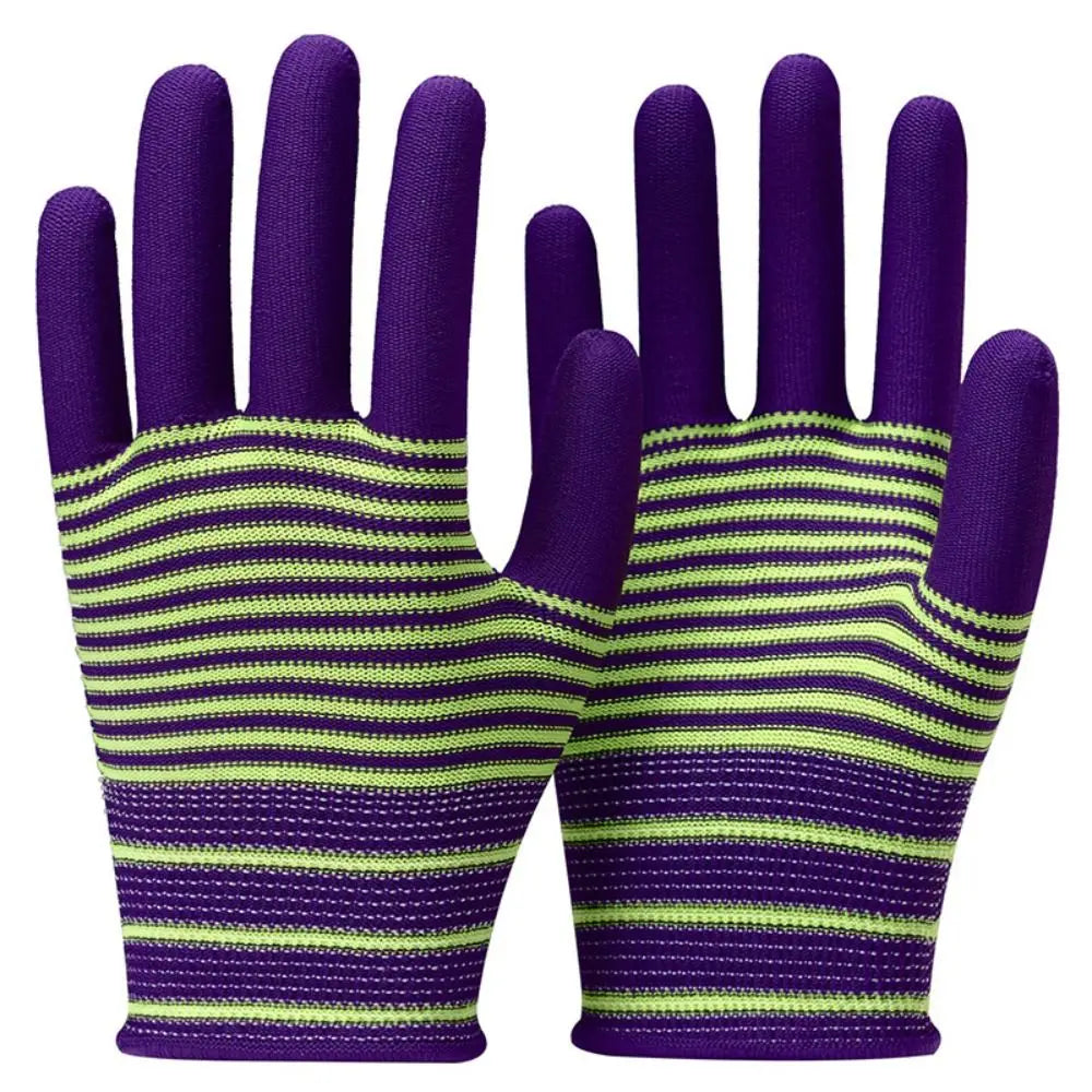 1 Pair Nylon Work Gloves Wearable Anti-Static Breathable Industrial Gloves Wear-resistant Striped Gardening