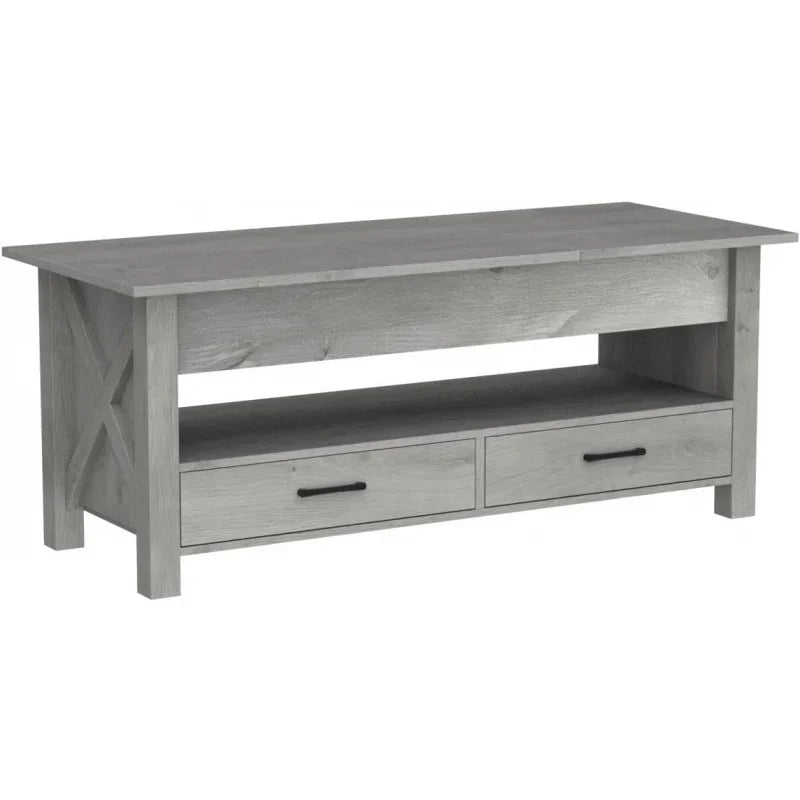 No-EN-Name-Null SEVEN TABLE Black Rectangle Lift Up Tops Hidden Compartment Two Storage Drawers Coffee Tables/ Colors-Black/Rustic Brown/Gray/Espresso