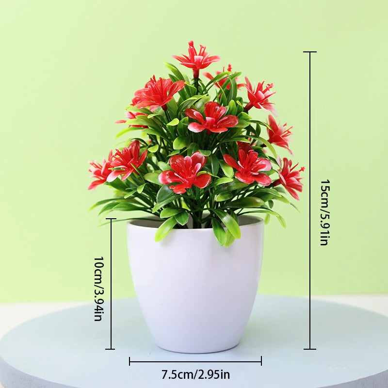 Plastic Artificial Flowering  Five Leaf Plum Mini Potted Plants/Colors-Floral/Purple/Yellow/Red/White
