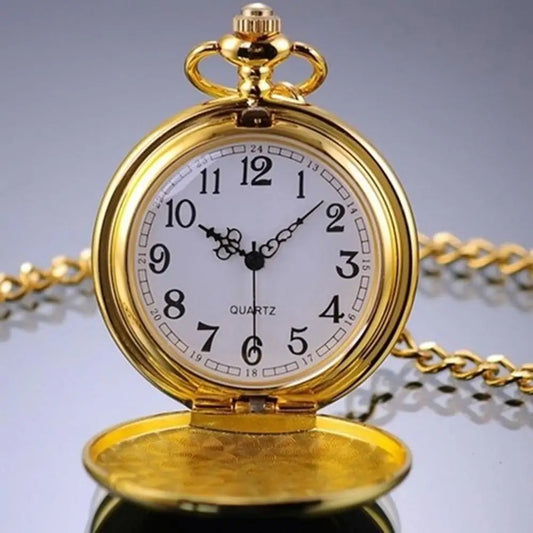 SANWOOD Adults Vintage Quartz Movement Analog Display Plastic Window Black-Silver-Gold Round Shaped Case Flip-Out Metal Chain-Pocket Watches/Colors-Black/Gold/Silver