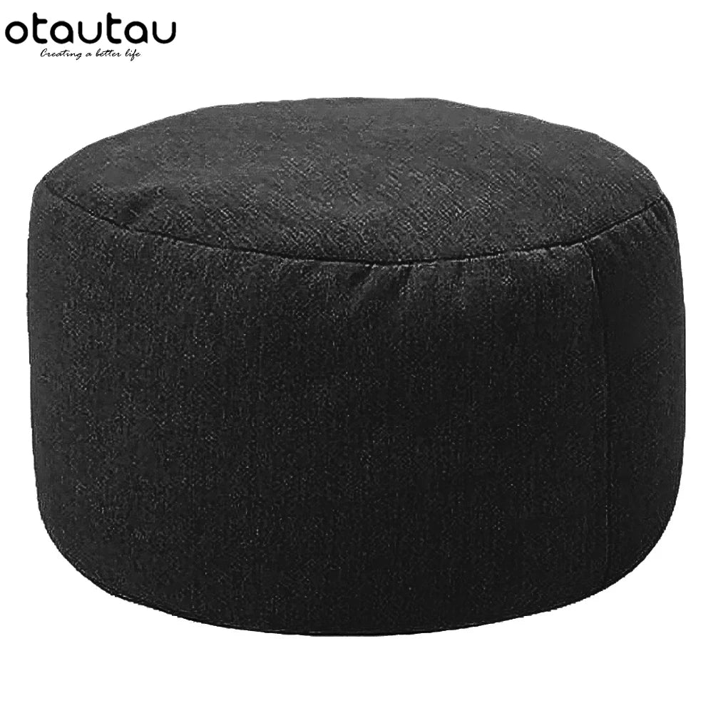 OTAUTAU Modern Gray Round Shaped Pure Cotton-Linen Fabric Bean Bag Ottomans/ Filling/Colors-Gray/Purple/Black/Orange/Dimensions: 20cm high x 30cm diameter