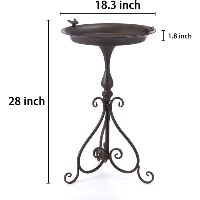 KIQUNE Outdoor Garden Large Rusty Brown Metal Bowls-Metal Stand-Three Legs Base Free-Standing Bird Baths/Colors-Black/Bronze/Brown