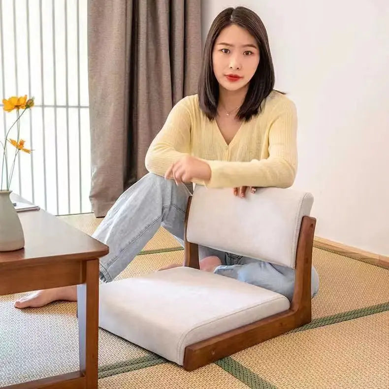 No-EN-Name-Null Modern Wood Frame Beige Backrest-Seat Cushion Armless Chaises