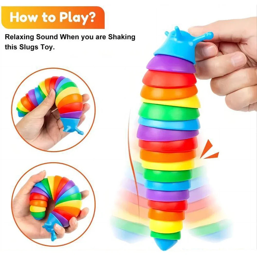 No-EN-Name-Null Kids-Adults Plastic 3D Colorful Rainbow Color Twistable Squishy Snail Slug Stress-Reliever Fun Sensory Decompression Activity Toys/Ages: 3-12 Years Old-Adults