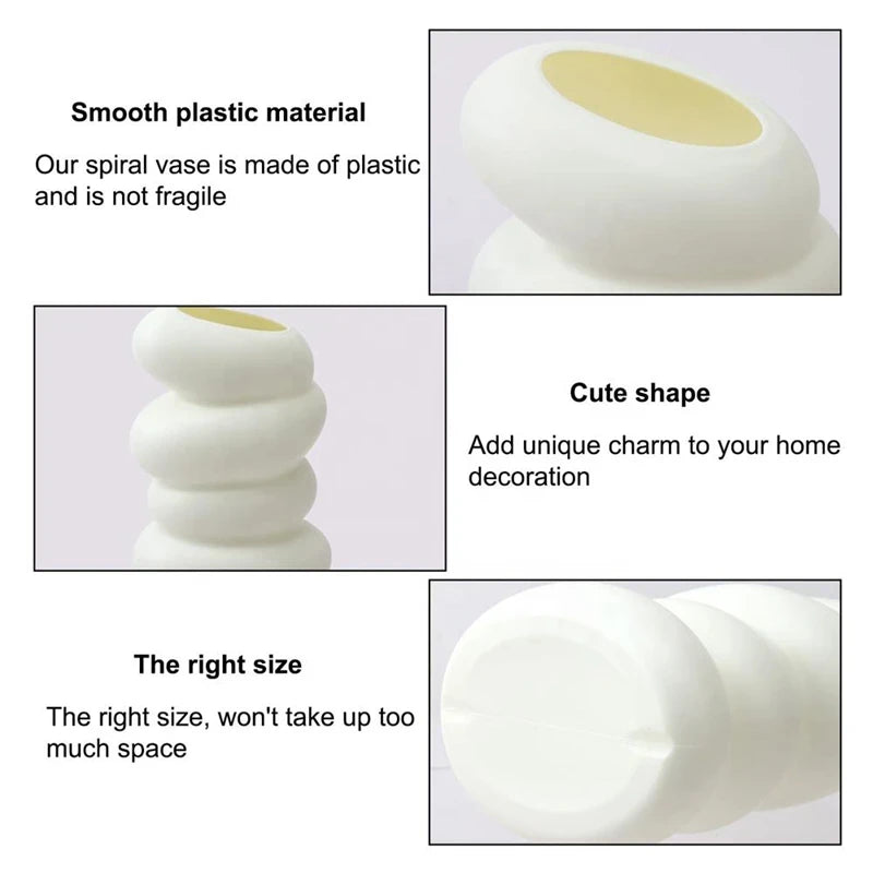 Modern Plastic Nordic Round Unique Spiral White Decorative Vases
