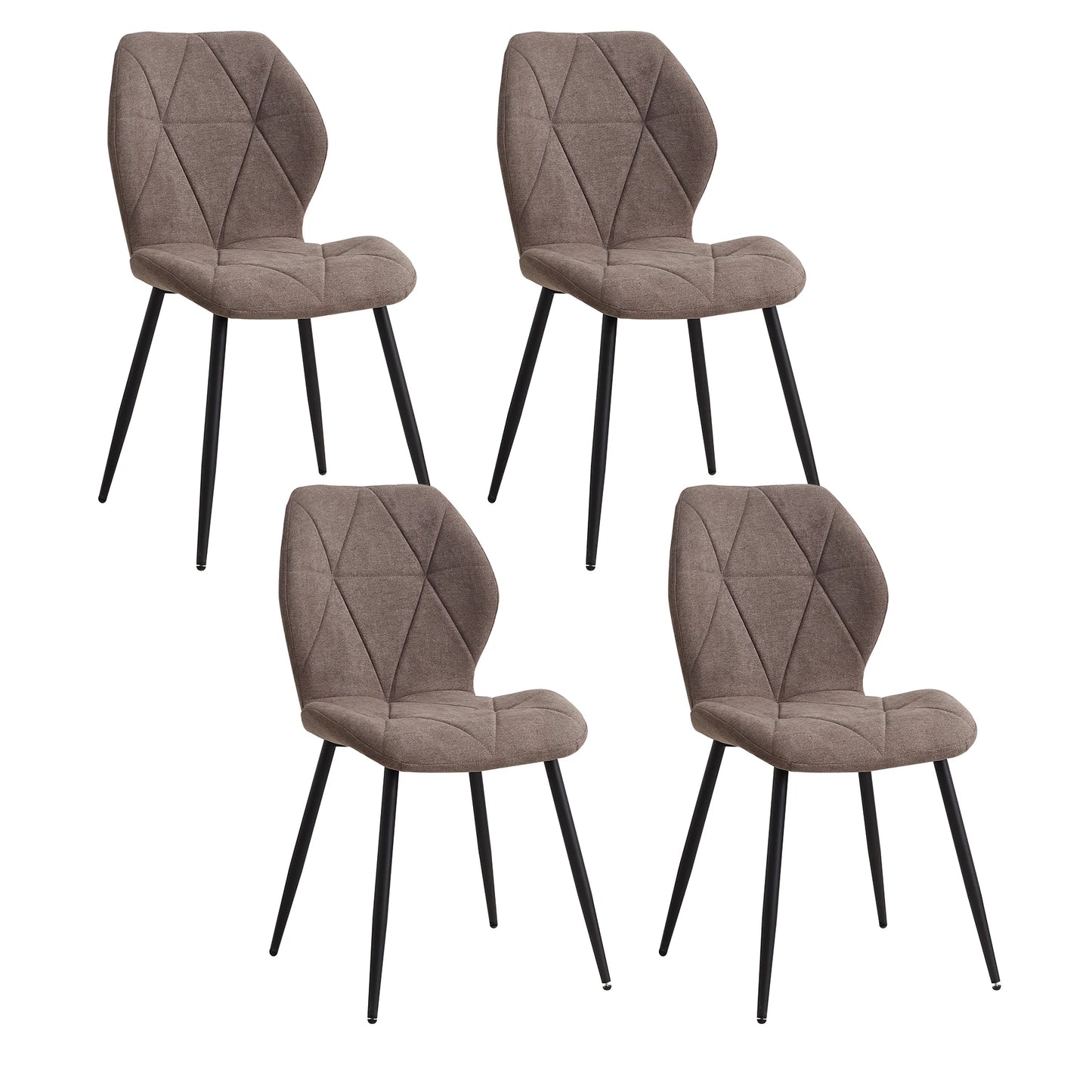 EGOONM Modern Black Upholstered Padded Linen Fabric Metal Legs-Feet 4 Kitchen-Dining Room Chairs/Dimensions: L 42cm x W 48cm x H 86cm/Colors-Black/Blue/Beige/Gray