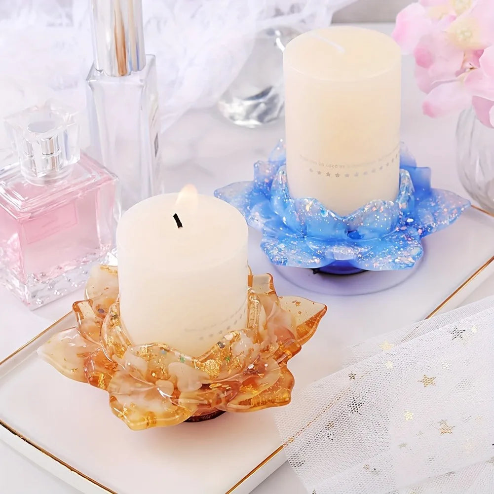 No-EN-Name-Null Floral Lotus Flower Design Candle Holder Silicone Resin White Milky Craft Molds