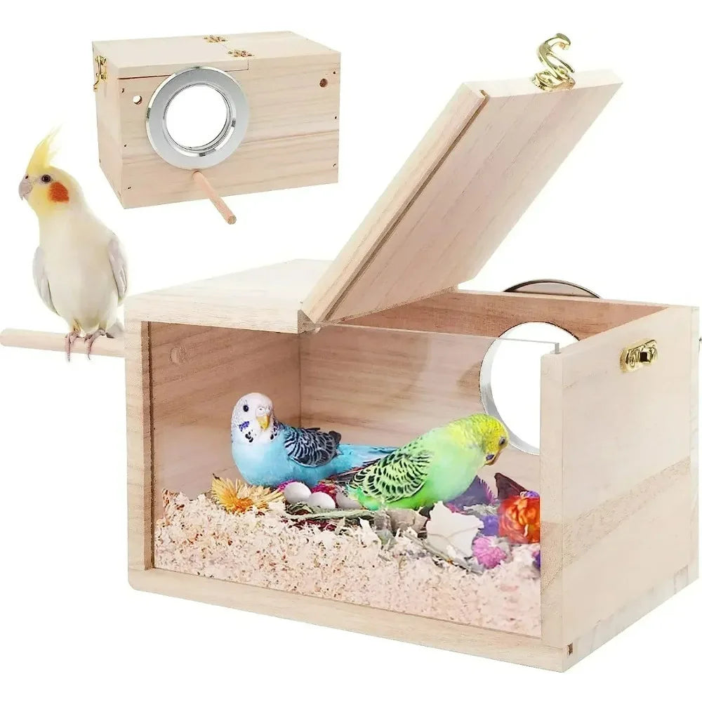 No-EN-Name-Null Natural Paulownia-Pine Wood Frame Clear Transparent Acrylic Panels Sides Rectangle Bird Breeding Box Bird Cage Accessories
