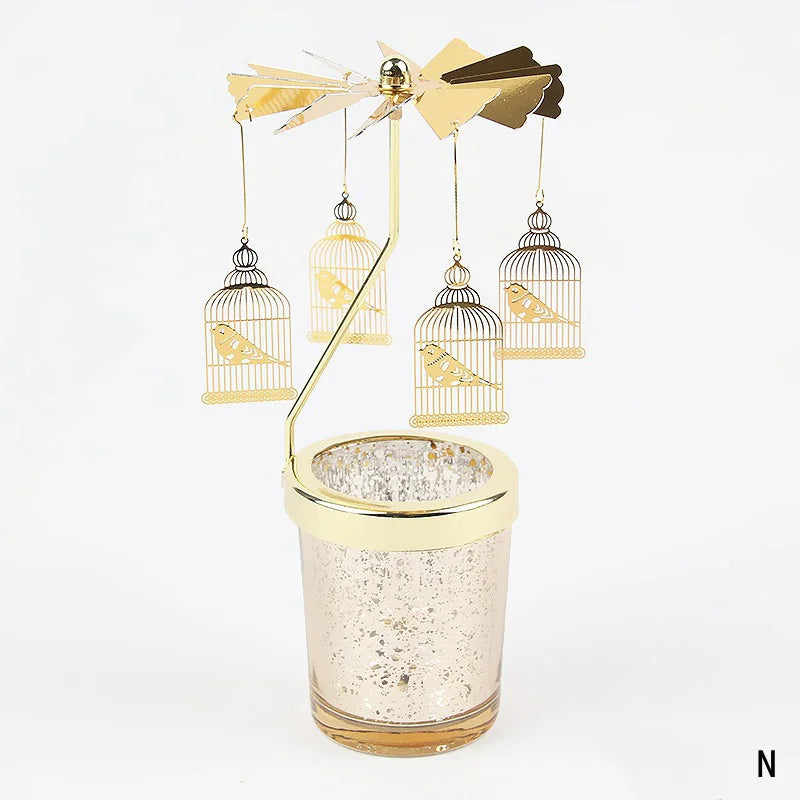 3 PCS Set Modern Gold Colored Stainless Steel Rotating Carousel Small Tealight Candle Holder