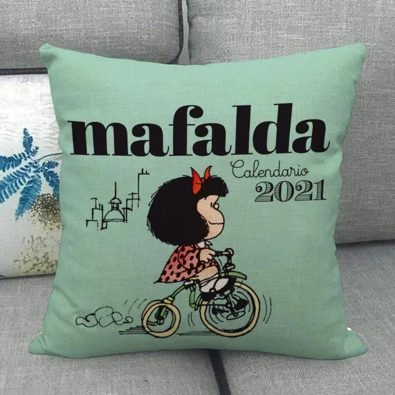 No-EN-Name-Null Customized Multicolor Square Machine Washable Soft Linen-Cotton Fabric Printed Mafalda Pillowcases/ Sizes: 45X45(One Sided)/Colors-Red/Purple/Beige/White/Pink/Blue/Black/Floral/Multicolor