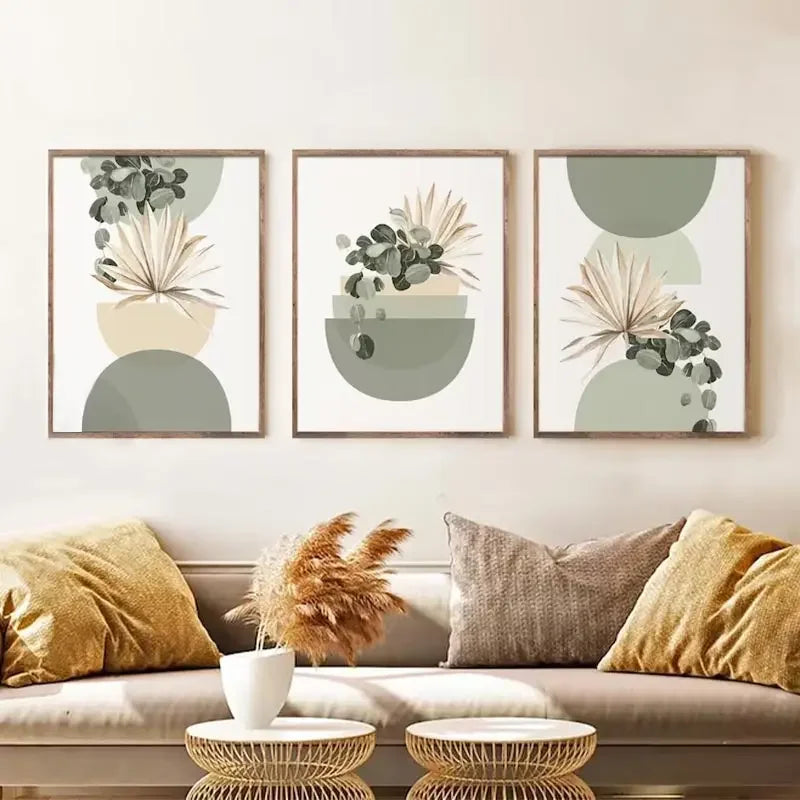 ASTRDECOR Modern Art Unframed Customized Sizes Waterproof Ink Abstract Subjects Boho Floral Half Circle Flower Market Canvas Prints/Colors-Floral/Green/Beige/Multicolor