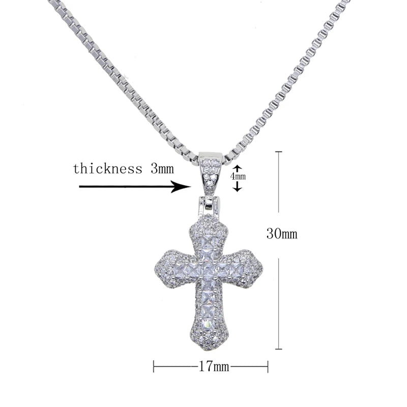 ATJMLADY Unisex Fine Imitation Silver-Plated Stainless Steel-Copper Metal Shiny Clear White-Multicolor Small Cross Pendant Box Link Chain Necklaces/Colors-Pink/Purple-Black/Multicolor/Sliver/Blue