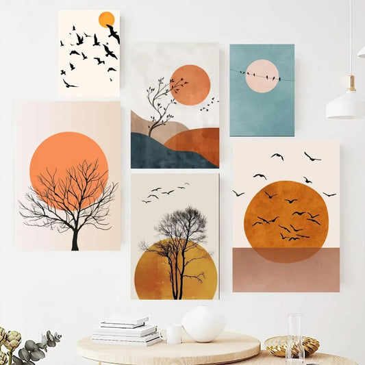 No-EN-Name-Null Modern Multicolor Rectangle Unframed Polyester Canvas Minimalist Art-Landscape-Nature Giclee Prints/Colors-Orange/Black/Beige/Yellow/White/Blue/Green/Black/Geometric/Multicolor