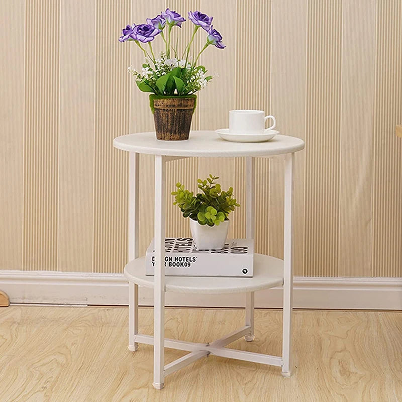 JAZZ POSE Modern 2 Tier Small White-Black Round Shaped Iron Metal Base Coffee Tables/Colors-White/Black