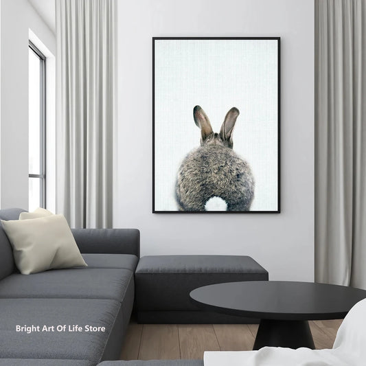 Unframed Waterproof Cotton Canvas Bunny Rabbit Animal Vertical-Rectangle Art Oil Print Posters