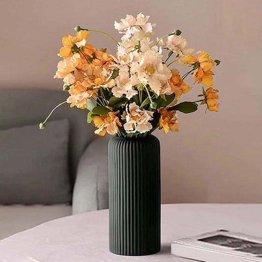 Striped Ceramic-Like Decorative Plastic Striped Vases/Colors-White/Black