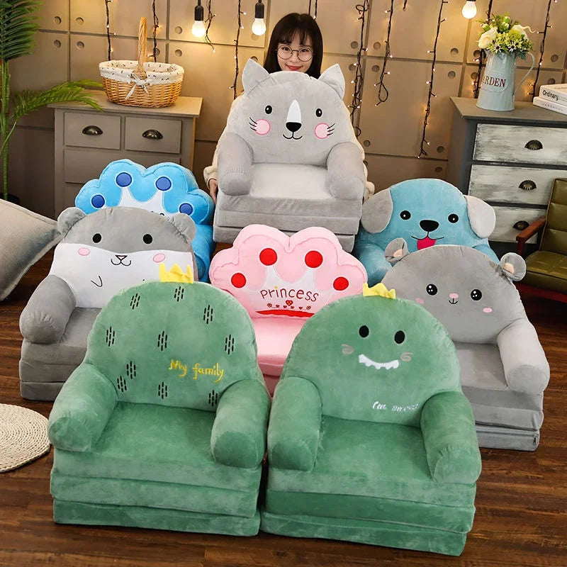 NULL Kids Medium Firm Polyester Fabric Cushions Gray Cute Cartoon Animal Design Play Sofas Armchairs /Colors-Gray/Pink/Green/Blue/Orange