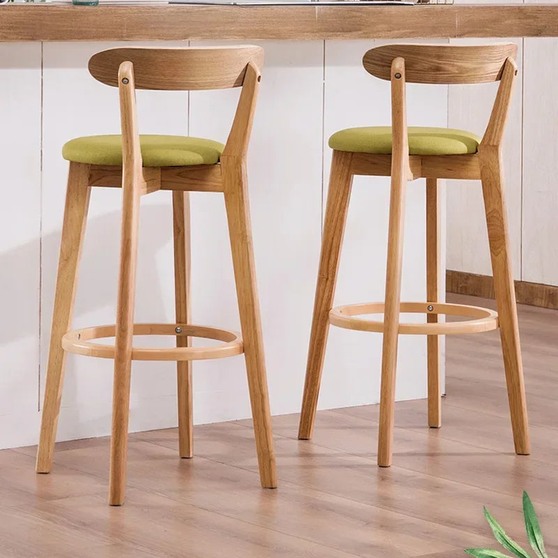 No-EN-Name-Null Modern Upholstered Padded Hard Solid Wood Low Full Curved Backrest Soft Fabric Round Seat Cushion Bar Stools/Colors-Green/Brown/Beige/Gray/Black