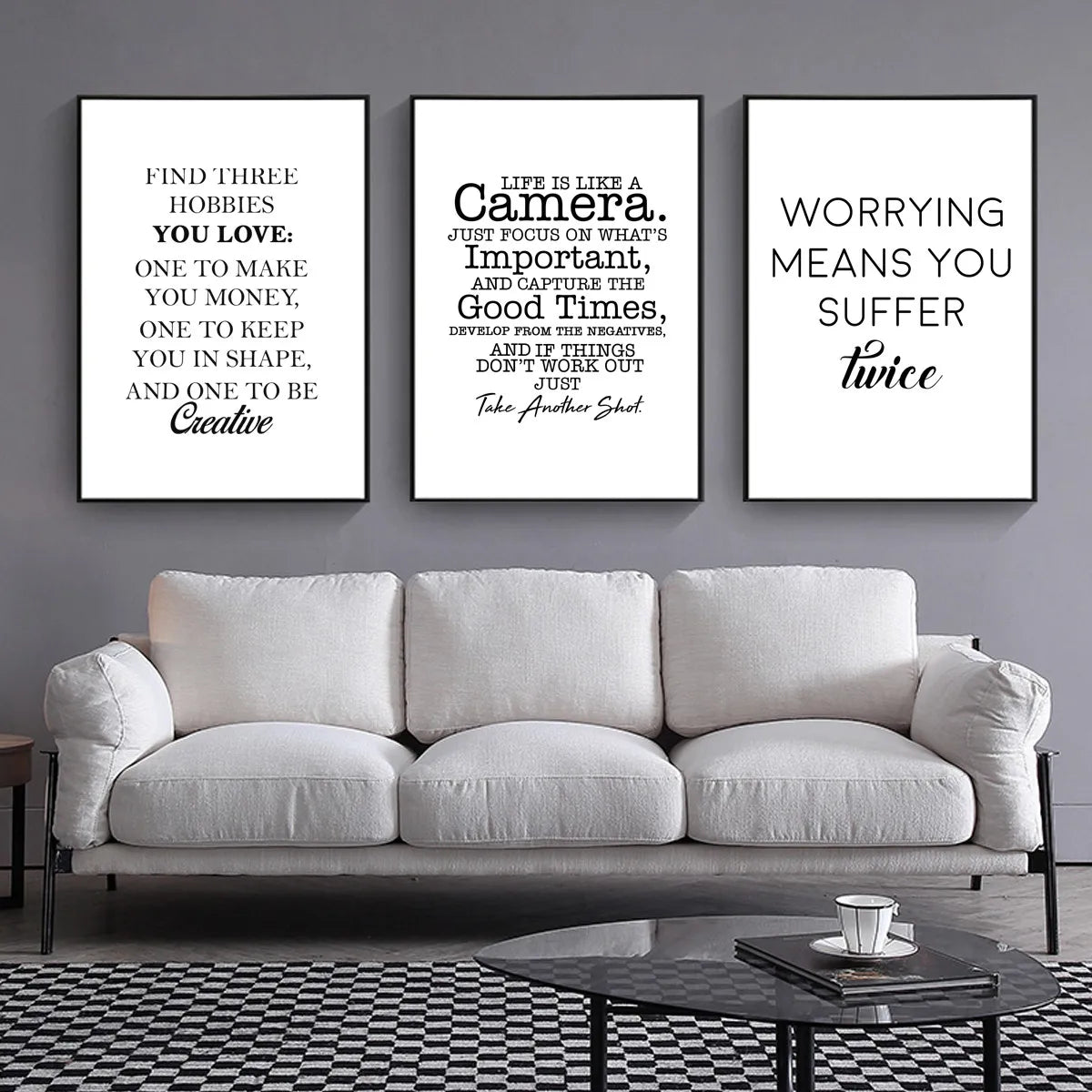 Unframed Canvas Rectangle Waterproof Ink Wall Black-White Quotes Minimalist Positive Words Prints
