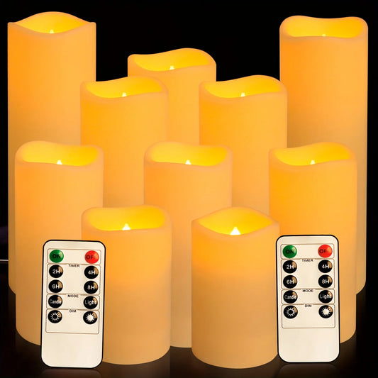 4-10 PCS Set LED Round Frosted Plastic Base Flameless Candles/Remote Included /2-4-6-8 Hour Timer/ 2 AA batteries (Not Included) /Colors-White/Yellow/Beige