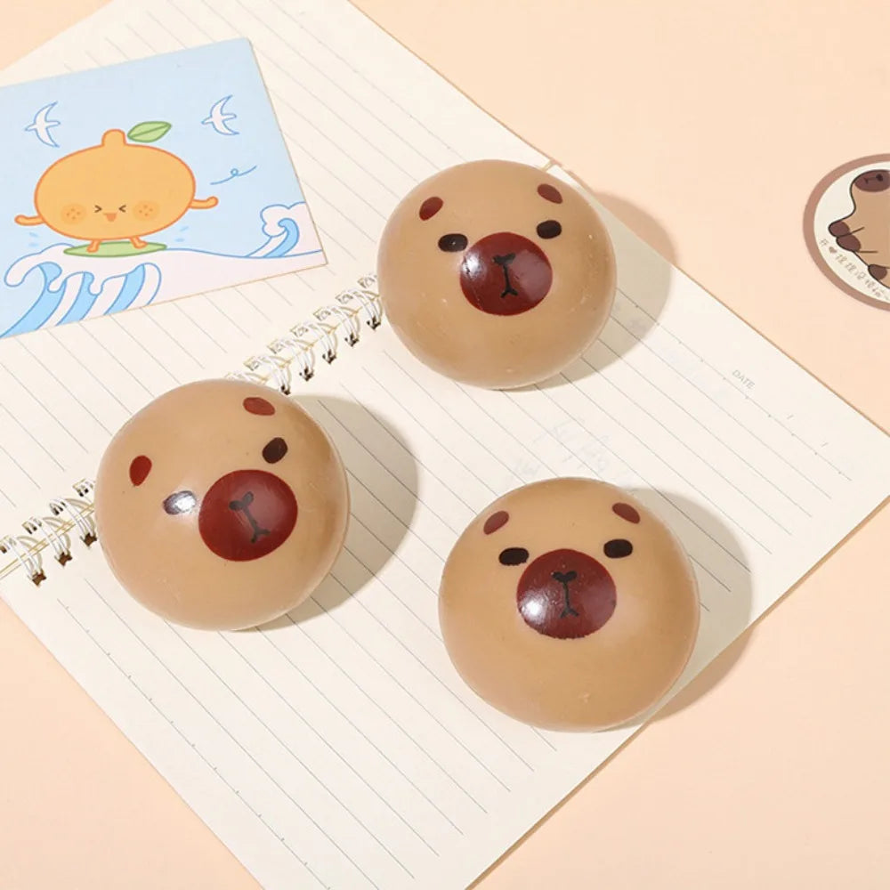 No-EN-Name-Null Kids-Adults Soft Plastic Beige Round Shaped Mini Cartoon Cute Capybara Animal Hand Squeezing Slow Rebound  Stress-Anxiety Relief Activity Toys/Ages-3-18 Years Old Adults