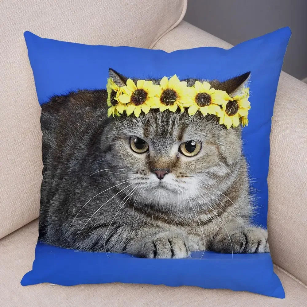No-EN-Name-Null Printed Square Soft Polyester Multicolor Hilarious Cute Cat Animals Pillowcases /4 Sizes: 16  x 16 Inches/18 x 18 Inches/20 x 20 Inches/24 x 24 Inches/Colors-Animals/Multicolor