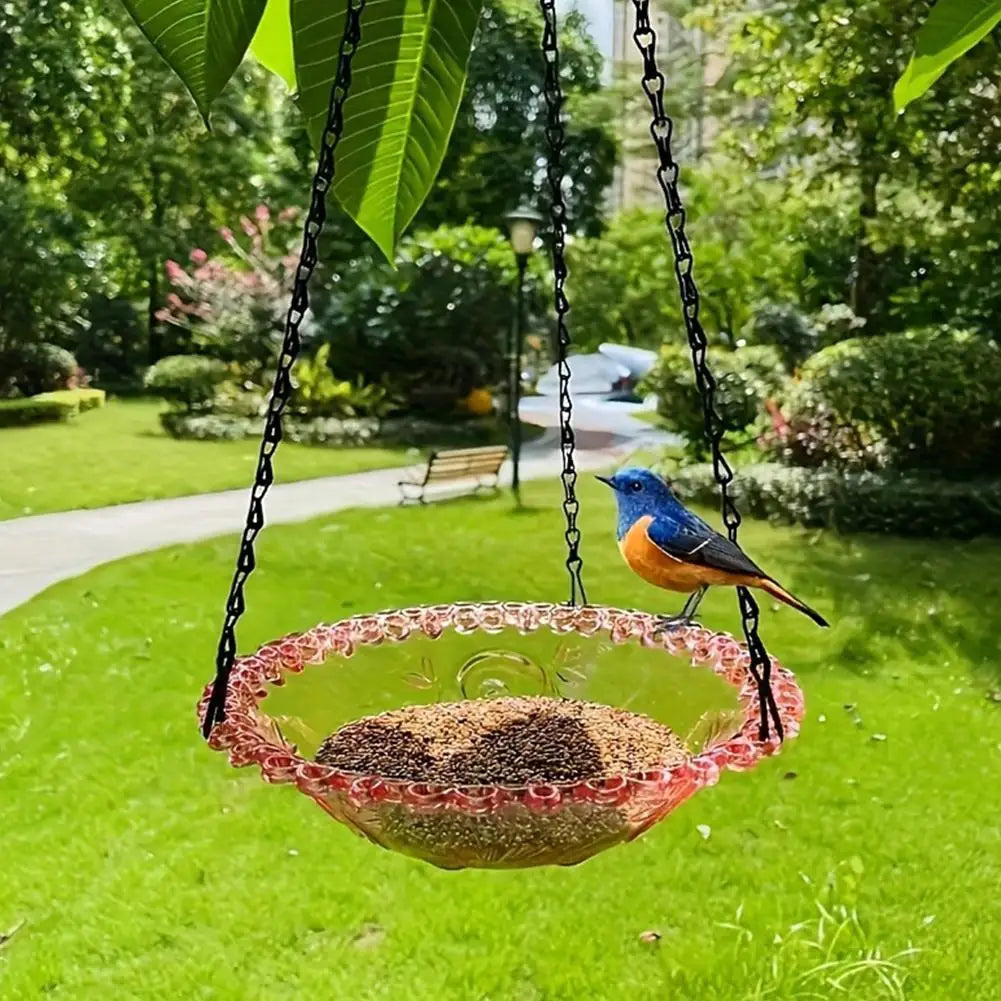 No-EN-Name-Null Outdoor Garden Waterproof Black Metal Chains Hanging Plastic Clear Green Water Basin Decorative Floral Design Bowl-Bird Feeders/Colors-Clear/Green/Blue/Red/Pink/Black/Floral/Animal
