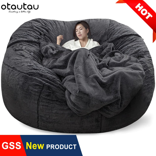 OTAUTAU Velvet Giant Bean Bag Chair Outside Slipcover/Size: 200cm x 230cm(78''dia)/Colors-Gray/White/Pink