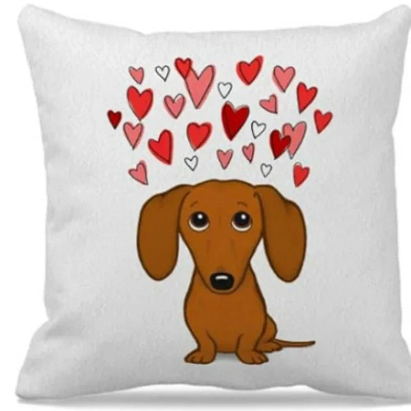 No-EN-Name-Null Soft Woven Polyester Fabric Square Printed Cute Cartoon Dachshund Pillowcases/Colors-Animal/White/Brown/Blue/Pink/Multicolor/Black/Handwash Only