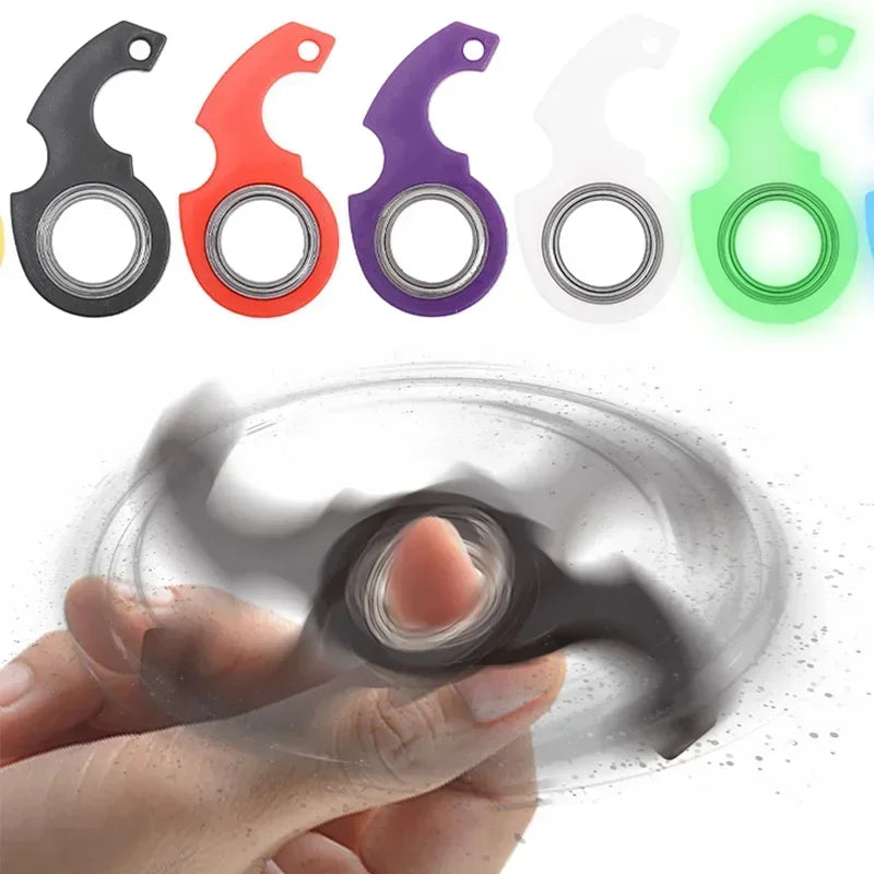 GSF Kids-Adults Multicolor Plastic Round Metal Ring Keychain Spinner Toys/ Ages : 6-18+Years Old/Colors-Black/Blue /Red/Green