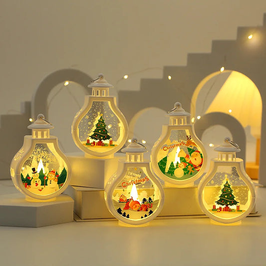 LED Electronic White Portable Cartoon Christmas Theme Wind-Proof Nightlights/ 3 AG10 Button Batteries