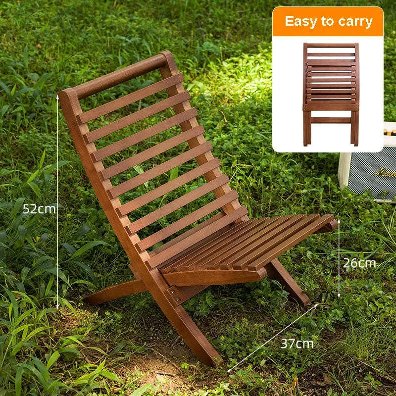 ZJMZYM Outdoor Modern Armless Hard Brown Bamboo Wood Backrest-Seat Folding Lounge Chairs/Colors-Brown/Beige