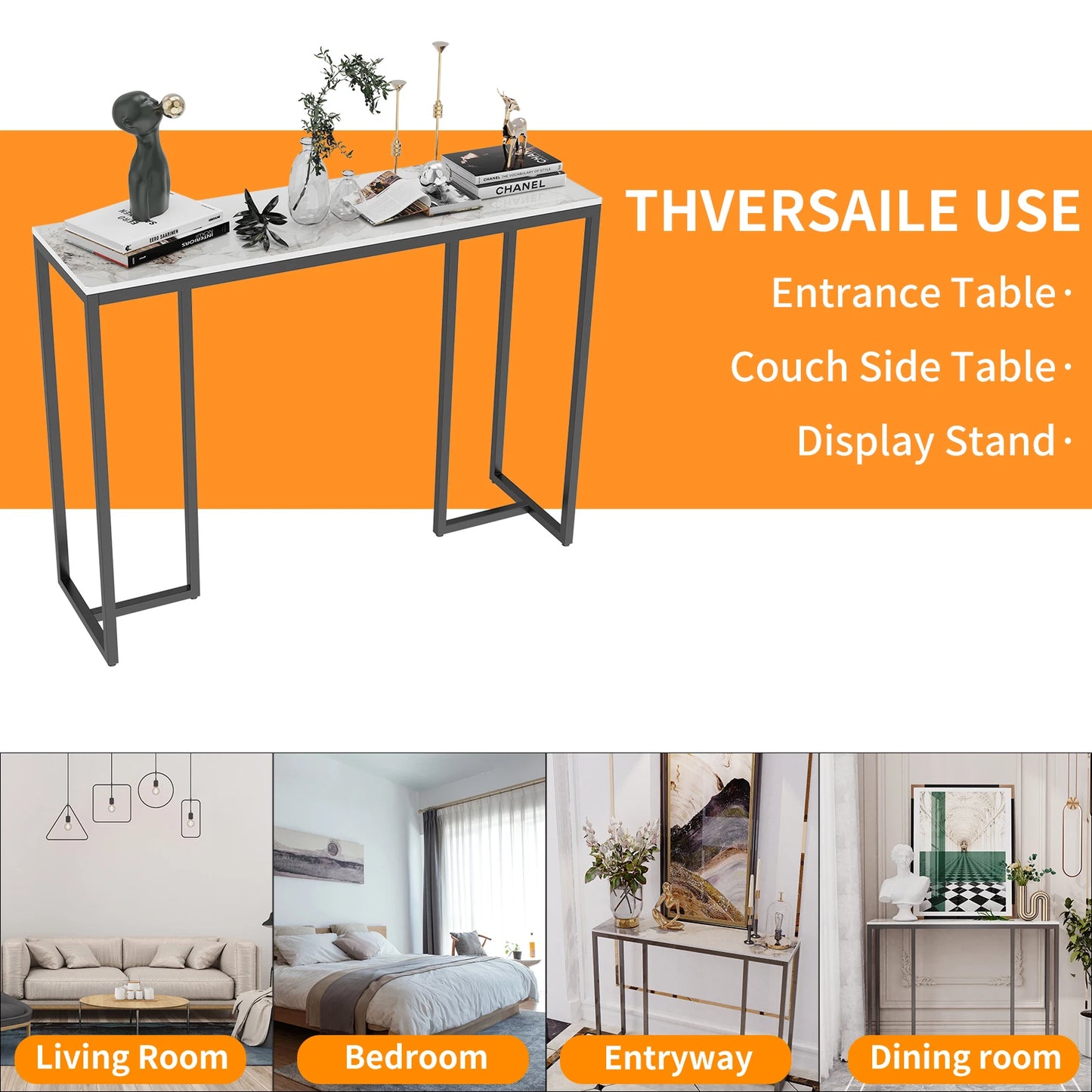 No-EN-Name-Null Modern White Rectangle Marble Top Metal Iron Frame Console Entryway Tables/Colors-White/Cold Emerald
