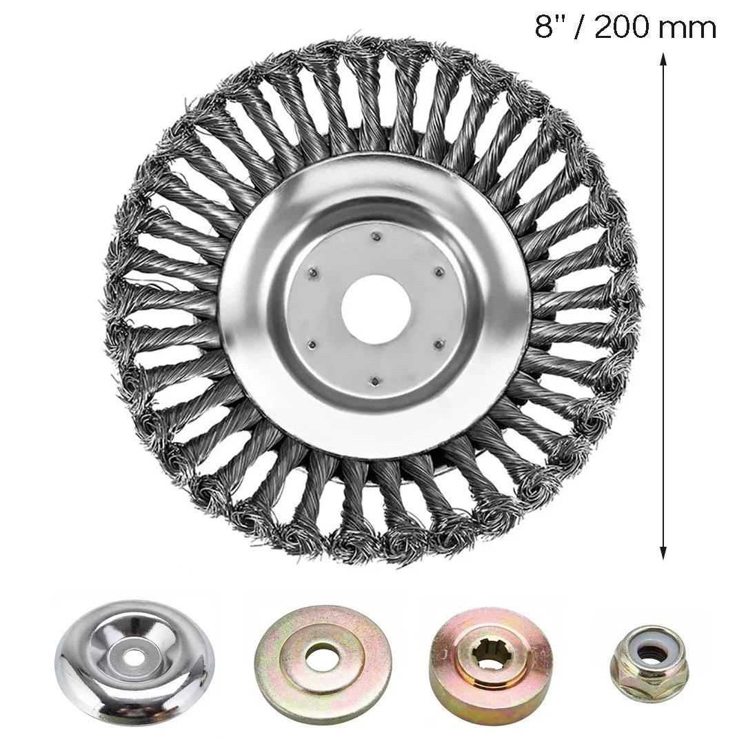 XMSJ Outdoor Electric Powered 6-8 Inch Large Gray-Silver Steel Wire Bristles Round Wheel Brush-Weed Trimmer Blade Heads