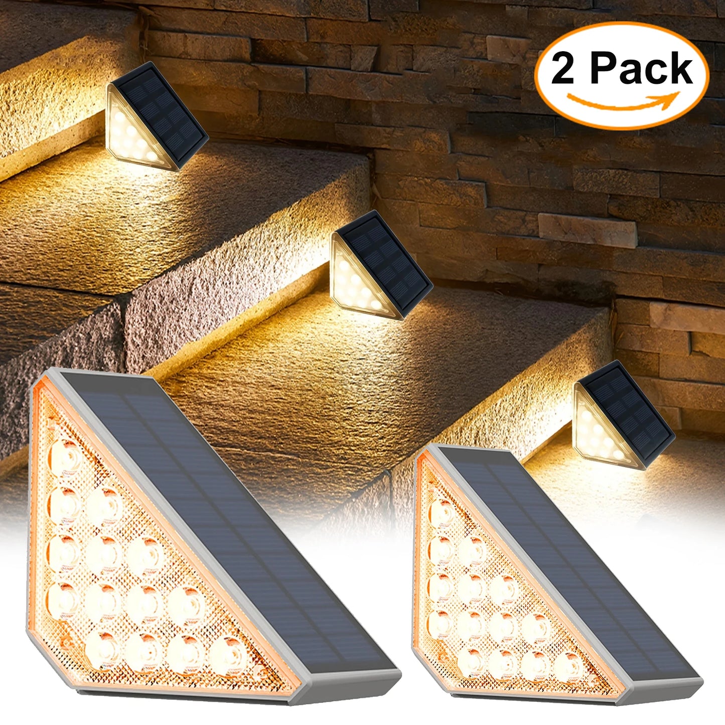 XIWANGFIRE Outdoor Geometric Black-White-Gold Triangle Plastic Body Solar-Powered Warm White LED Waterproof Stair Lights