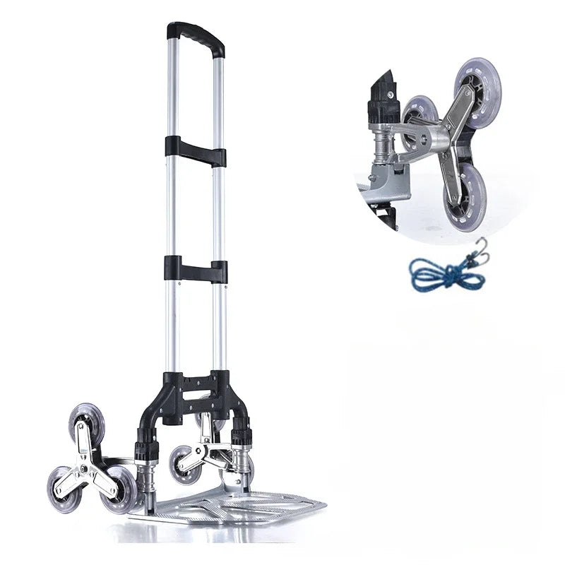 No-EN-Name-Null Outdoor Lightweight Rust-Proof Silver Aluminum-Gray-Black Plastic Three-Wheels-4 Extra Plastic Wheels 4X Bearing Drive Foldable Hand Truck Dollies/ Integrated Diecast Support /3 Sizes: 67cm/86cm/ 106cm/ Weight Capacity: 150 lbs