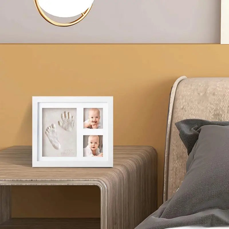 Unisex All Ages Babies-Pets MDF Wood Hand-Footprint Print Photo Frame Keepsake Kit/Ink Pad/Colors-Black/White/Beige