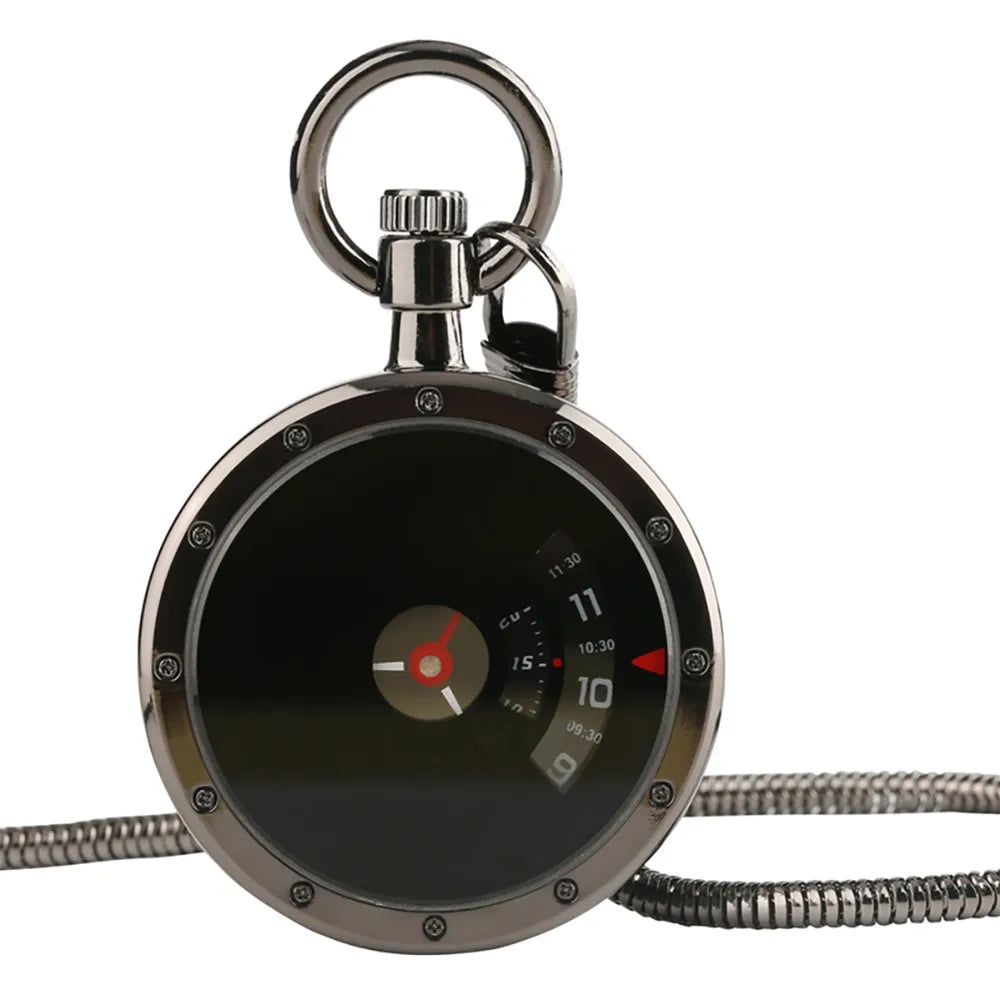 YISUYA Adults Quartz Analog Display Acrylic Face Black-Silver Stainless Steel Metal Round Shaped Case Turntable Blue Silver Casing Dial Metallic Snake Fob Chain-Pocket Watches/Multicolor Dials