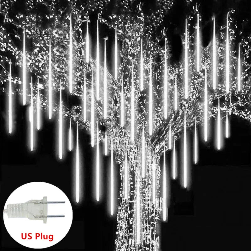 DOMPLA Outdoor Waterproof Multicolor Meteor Shower Effect Long Rain Drop Shaped Warm White LED Garland Light Ropes-Strings/Colors-Multicolor/Blue/White