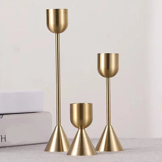 3 PCS Set Modern Round Aluminum Metal Gold Candle Holders/S-M-L Sizes