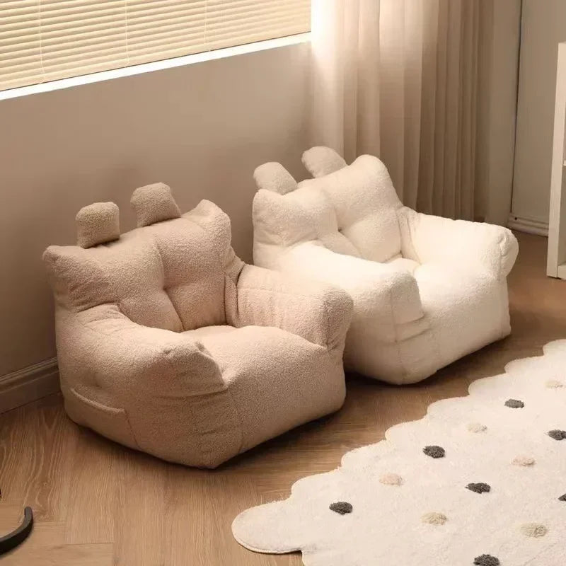 No-EN-Name-Null  Kids Modern Frameless Upholstered Padded Soft Fleece White Polyester Fabric One Side Pocket Bean Bag Chairs/Ages: 3-8 Years Old/Colors-Beige/White/Pink/Gray/Yellow/Multicolor