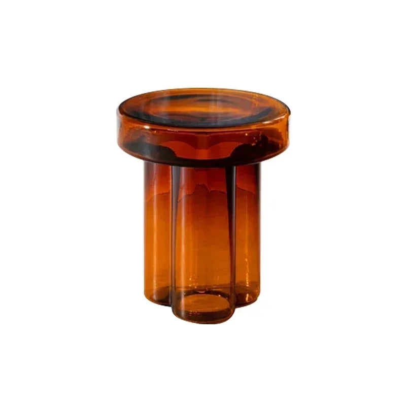 No-EN-Name-Null Modern Non-Toxic Tasteless Petal Side Green-Amber Round Shaped Transparent Blown Glass Corner Coffee Tables