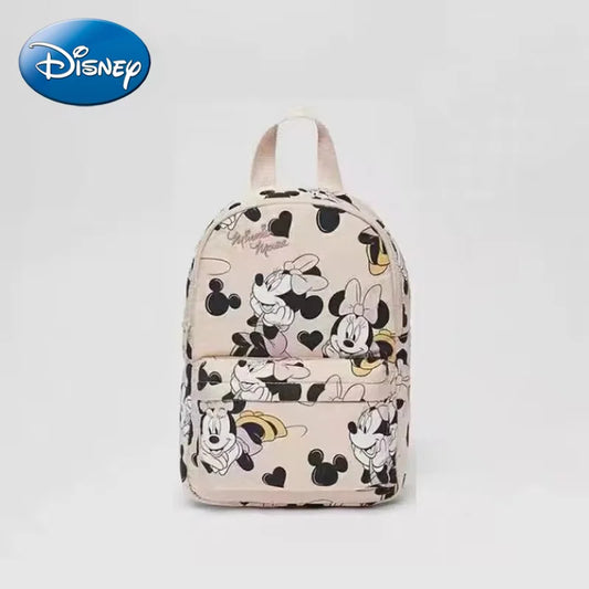 Disney Kids Waterproof Pink Nylon Fabric Printed Minnie Mouse Design Single Compartment Two Shoulder Straps-Handle School Backpacks/Pink/Multicolor